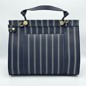 FOLEY + CORINNA Vegan Leather Dione Satchel, Slumber Blue Stripe, Gold Hardware